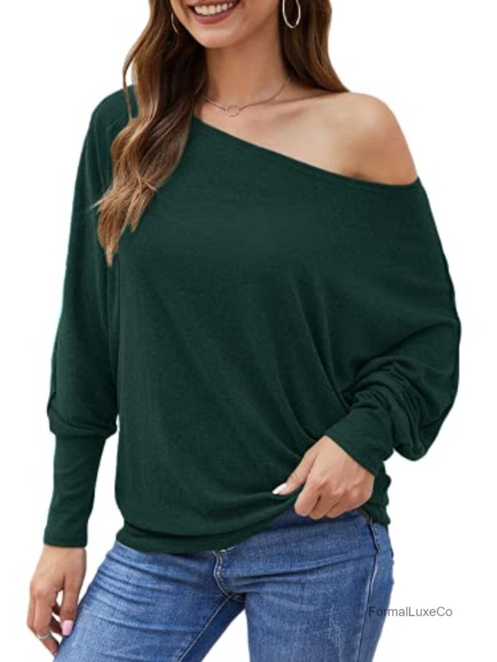 Off Shoulder Oversized Batwing Sleeve Tunic Sweater Pullover